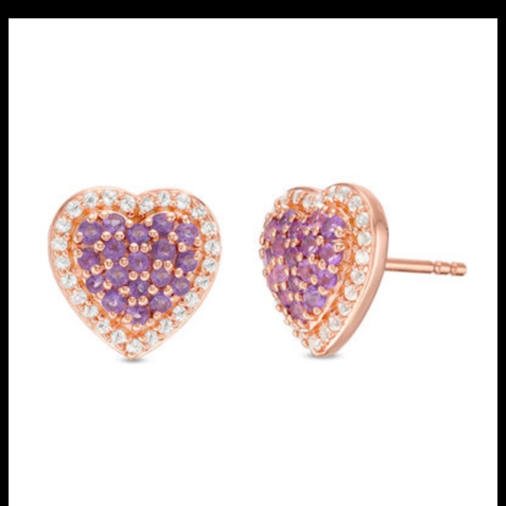 Zales Amethyst and White Topaz Heart Stud Earrings - Picture 13 of 15
